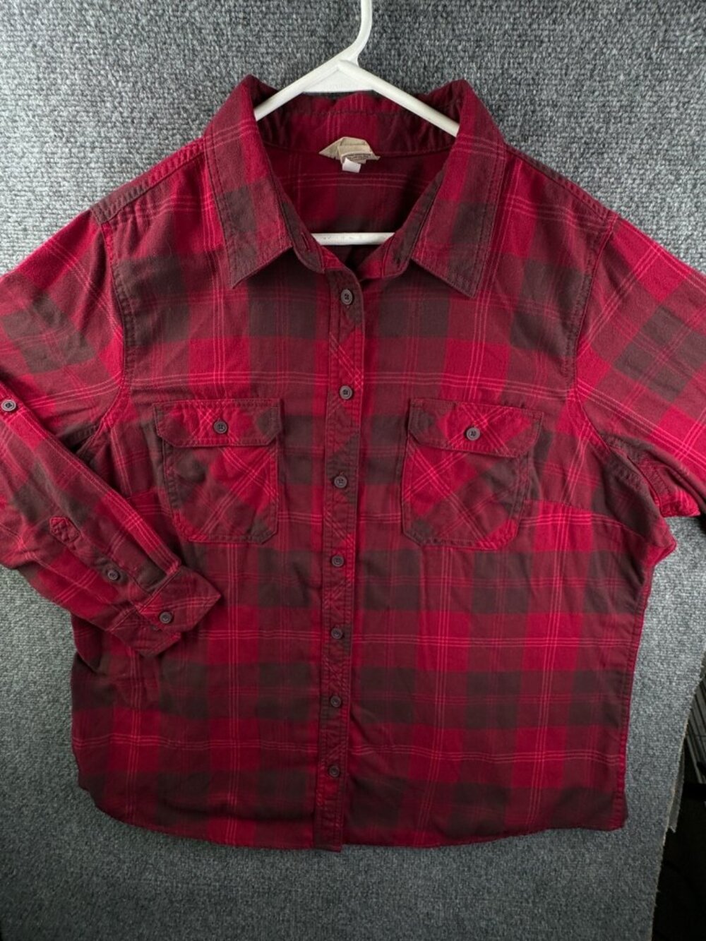 Duluth Trading Shirt Womens 2X Red Plaid Flannel Pockets Outdoor Cotton Blend
